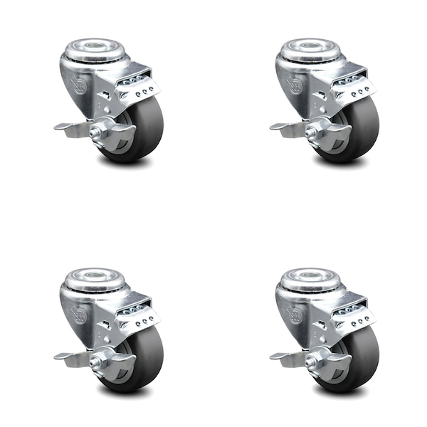 3 Inch Thermoplastic Rubber Wheel Swivel Bolt Hole Caster Set with Brake SCC